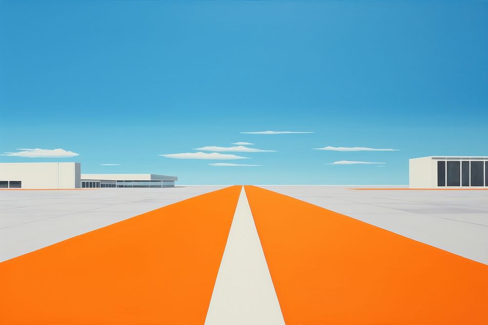 Airport run way with plane horizon sky architecture.