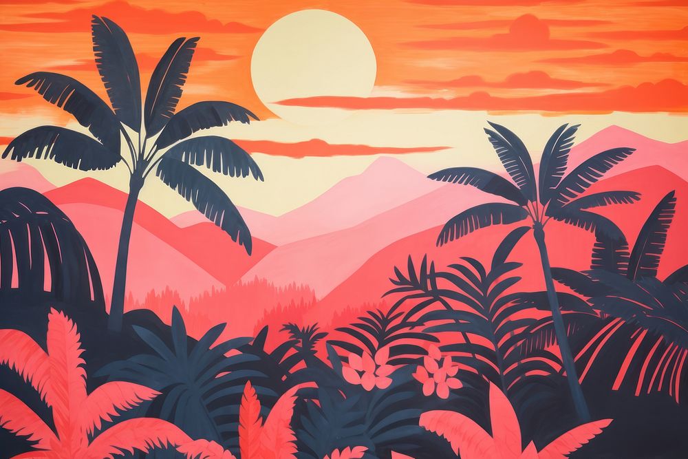 Tropical jungle landscape outdoors painting.