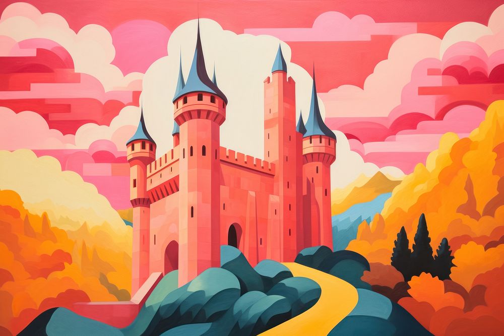 Castle in germany landscape painting vibrant color.