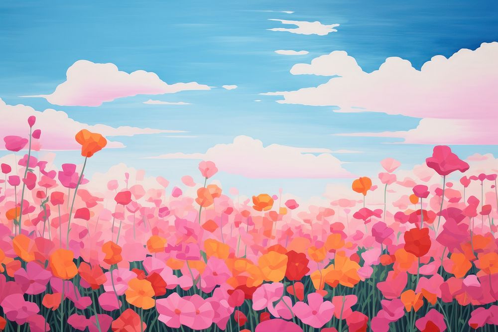 Flowers field landscape outdoors painting.