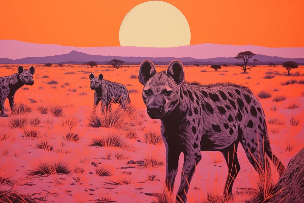 Hyenas in svanna plain landscape outdoors mammal.
