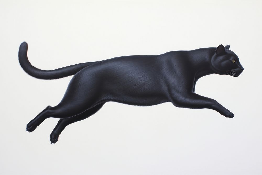 Surrealistic painting of Black cat pet animal mammal.