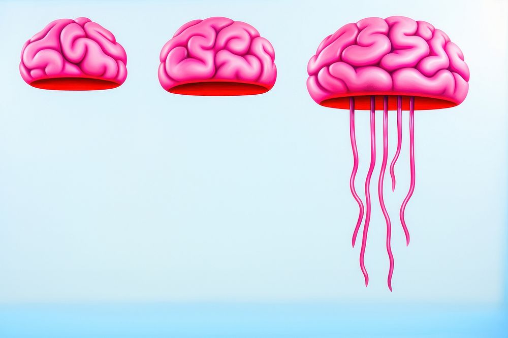 Surrealistic painting of brain melting jellyfish invertebrate floating.