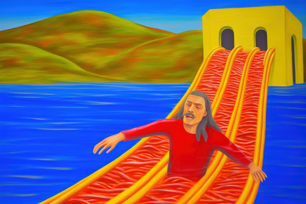 Man swimming in spaghetti painting outdoors adult.