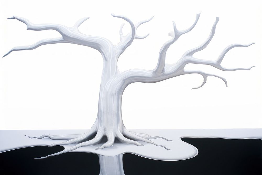 Surrealistic painting of tree melting plant white art.