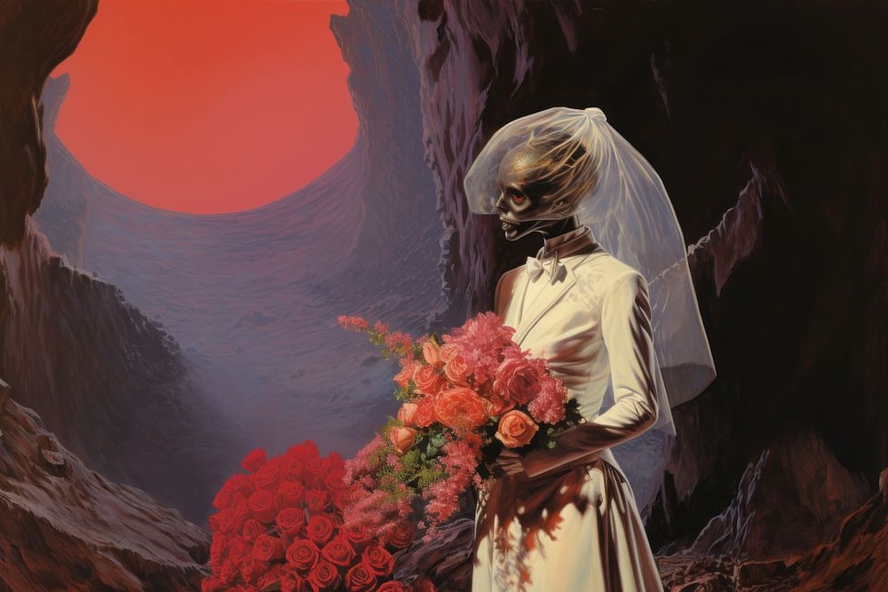 Alien wedding on mars painting flower plant.