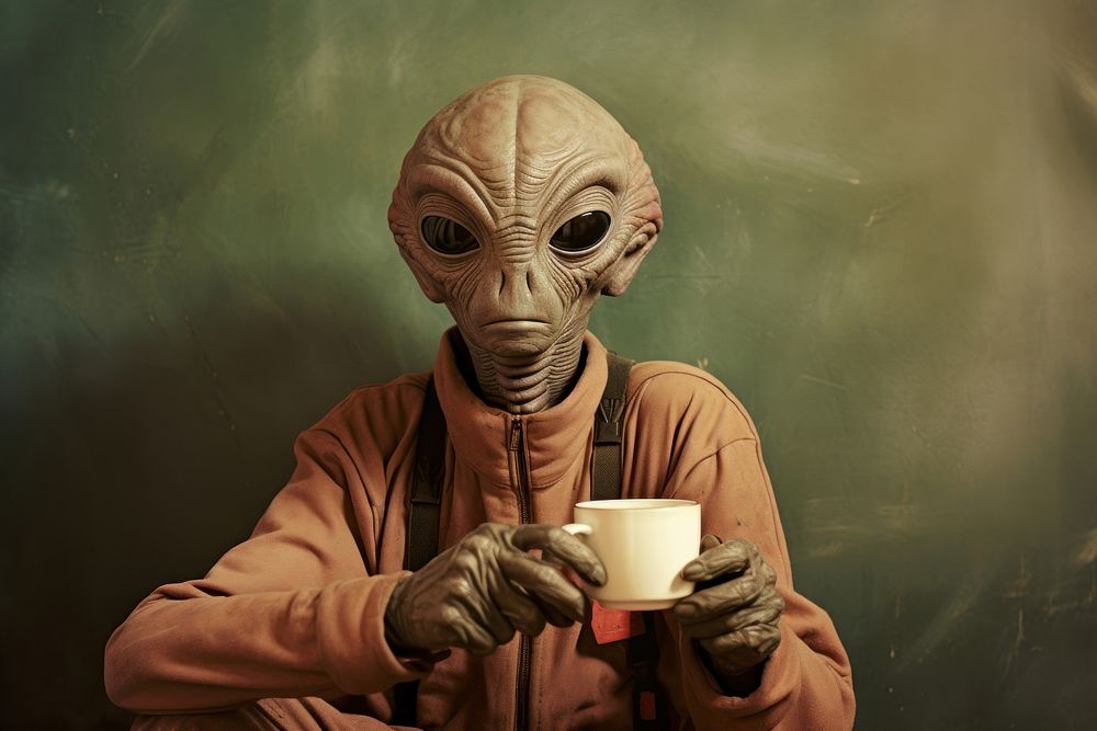 Alien Holding coffee cup portrait holding adult.