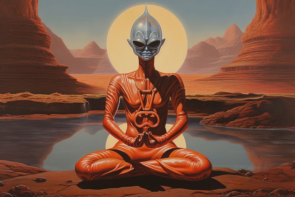 Alien practice yoga art representation spirituality.