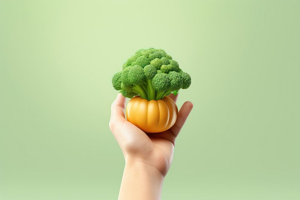 Hand holding vegetable broccoli plant food.