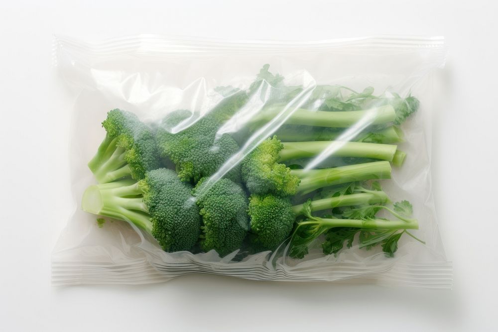 Plastic wrapping over a vegetable broccoli plant food.
