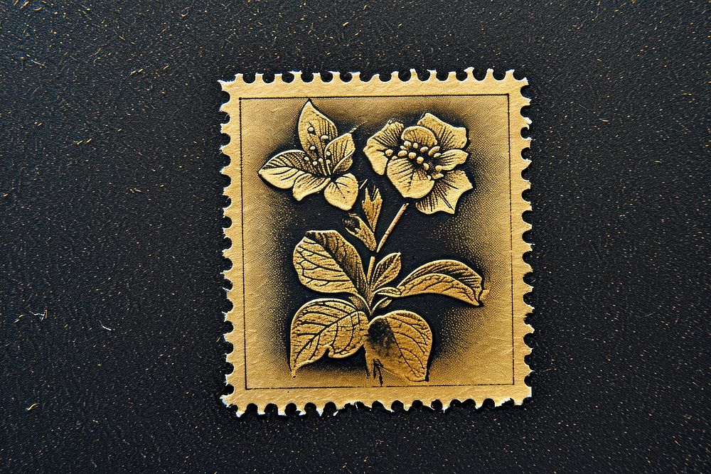 Vintage postage stamp with floral plant gold leaf.