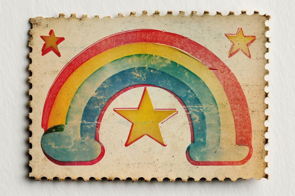 Vintage postage stamp with rainbow star creativity blackboard.