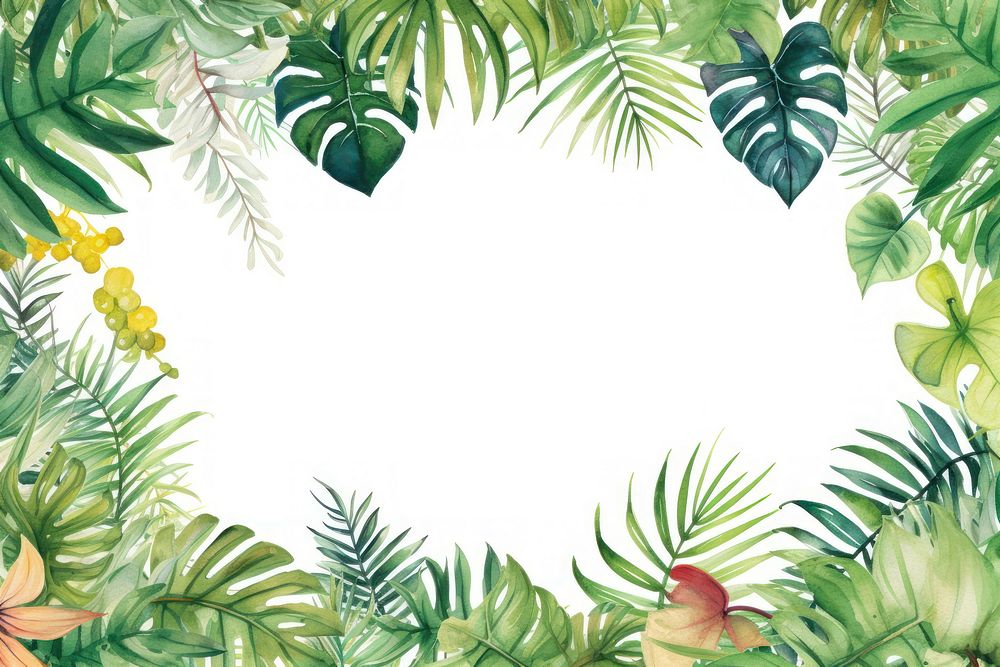 Watercolor illustration of tropical leaves border outdoors pattern nature.