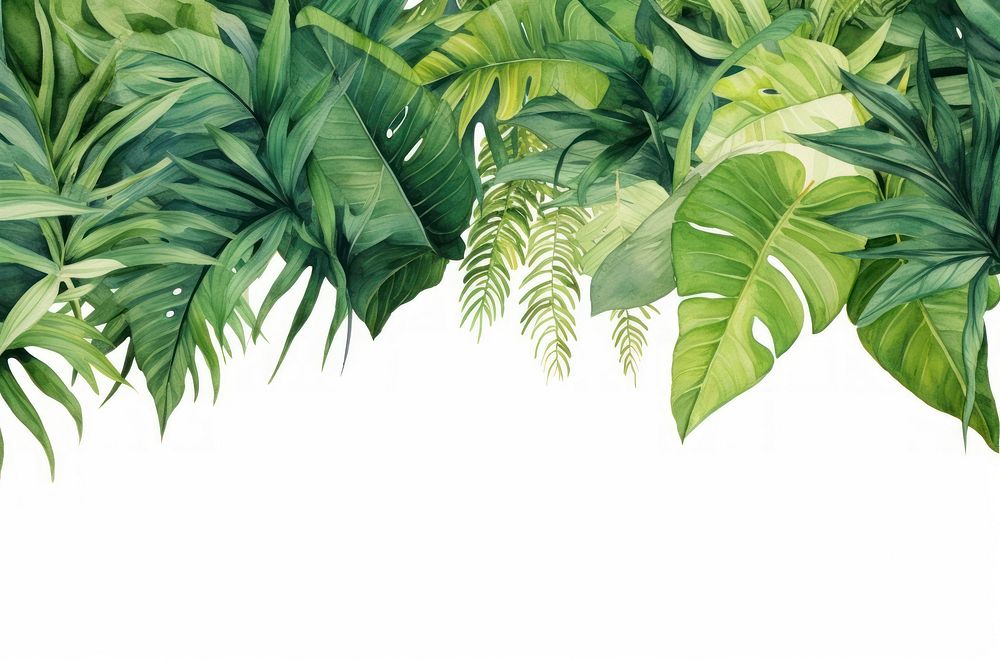 Watercolor illustration of tropical leaves border nature plant green.