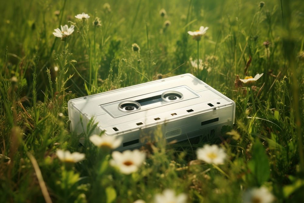 Cassette tape  flower grass plant.