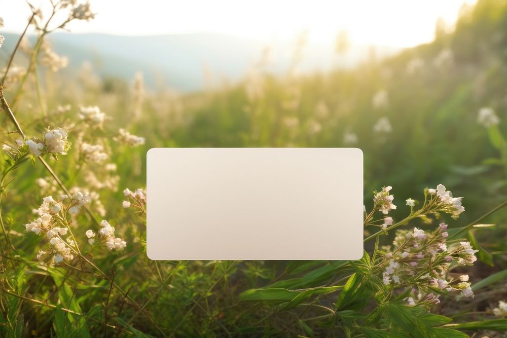 Business card with label packaging  flower field green.