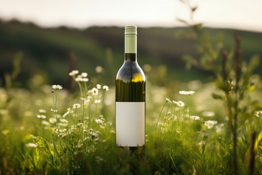 Wine bottle nature outdoors field.