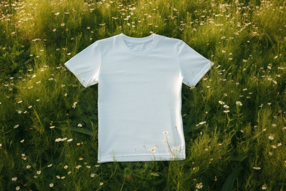 T-shirt with label packaging  flower sleeve grass.