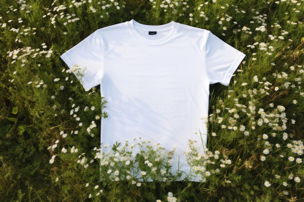 T-shirt with label packaging  flower plant green.