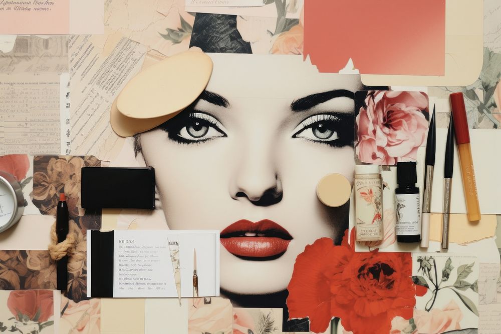 Cosmetics collage lipstick flower. AI generated Image by rawpixel.