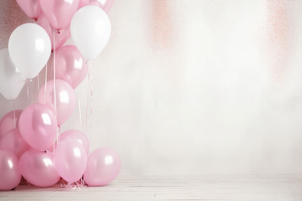 Pink and white latex balloons and glitter border wall celebration anniversary. AI generated Image by rawpixel.