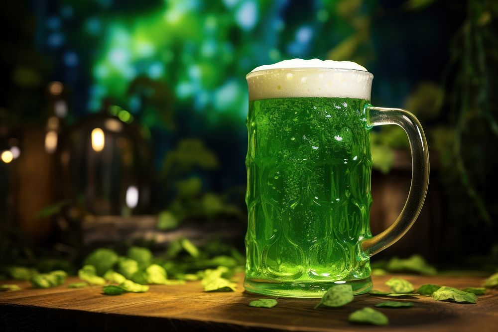 Green beer mug drink glass refreshment.
