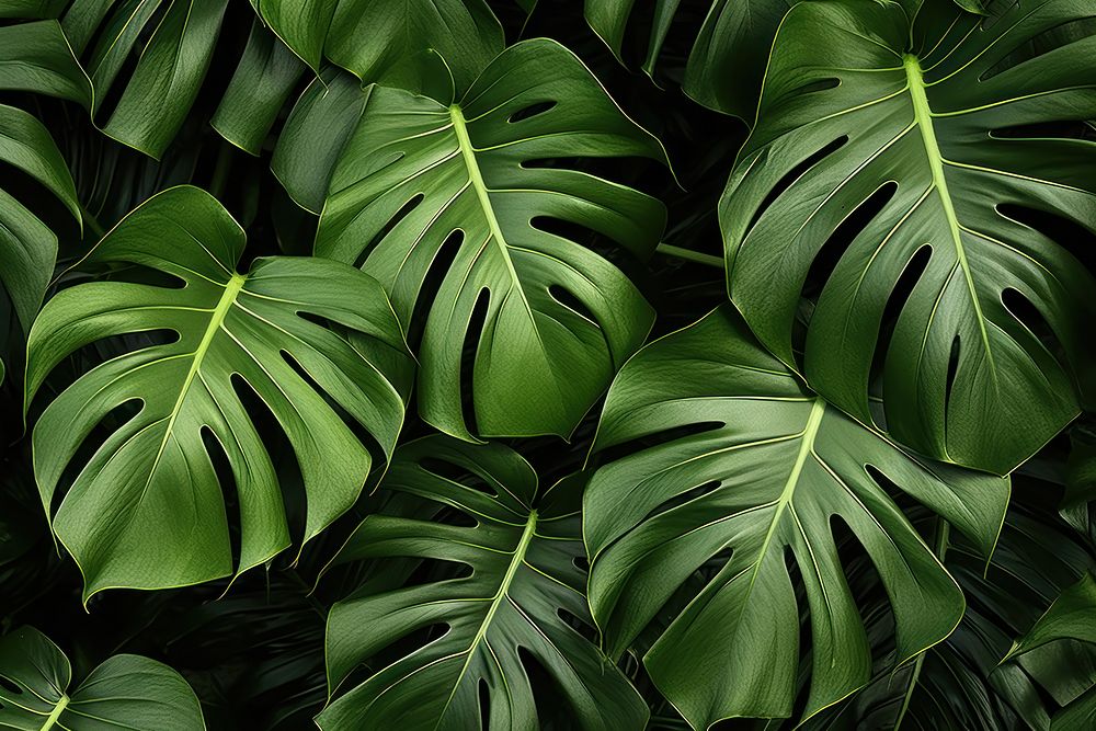 A close up photograph of Monstera green pattern plant. AI generated Image by rawpixel.