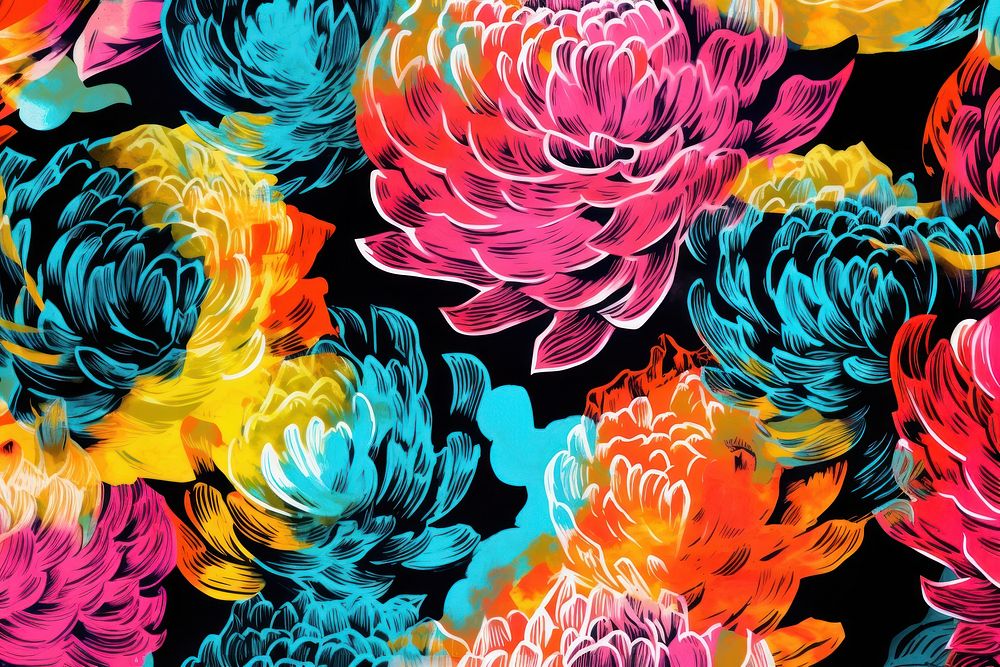 A flowers pattern backgrounds graphics dahlia. AI generated Image by rawpixel.