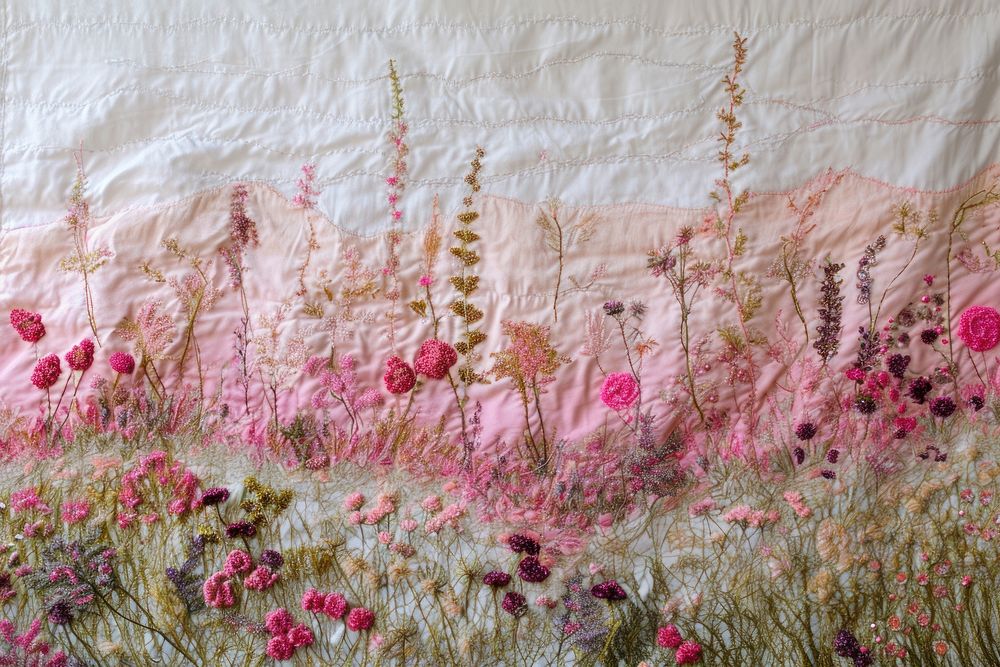 Embroidery with meadow needlework quilting textile.