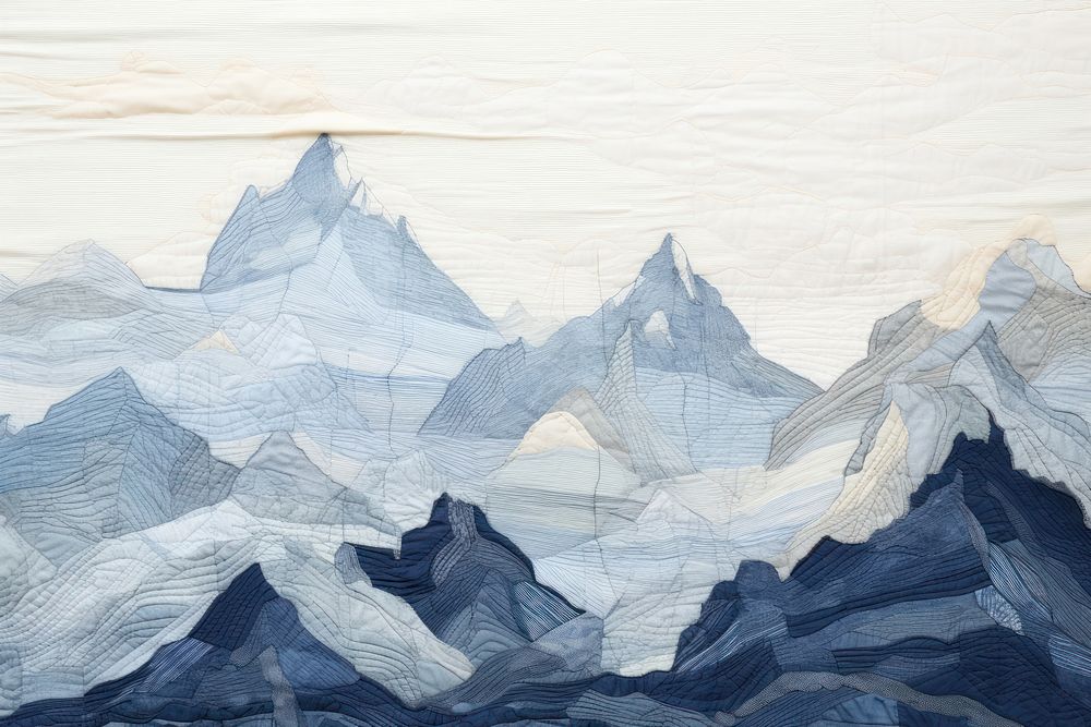 Embroidery with mountain blue landscape painting glacier.