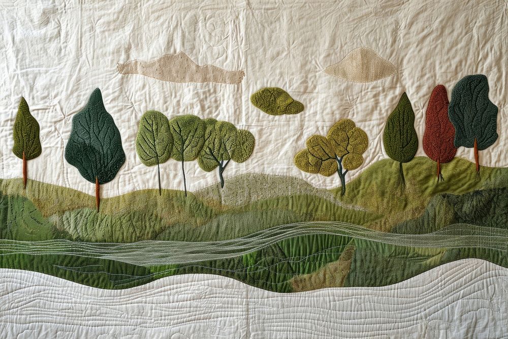 Embroidery with nice city park by the lake quilting pattern textile.