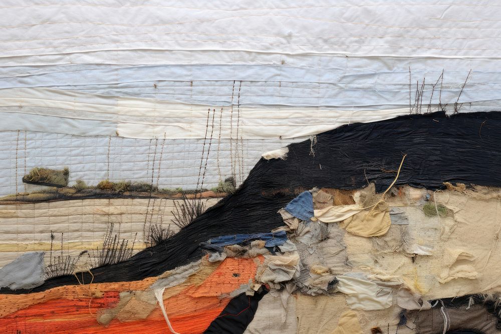 Landfill landscape with trash piles painting outdoors textile.