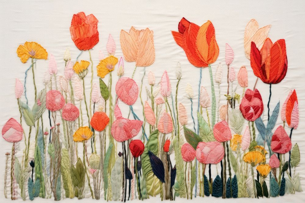 Tulip embroidery painting flower.