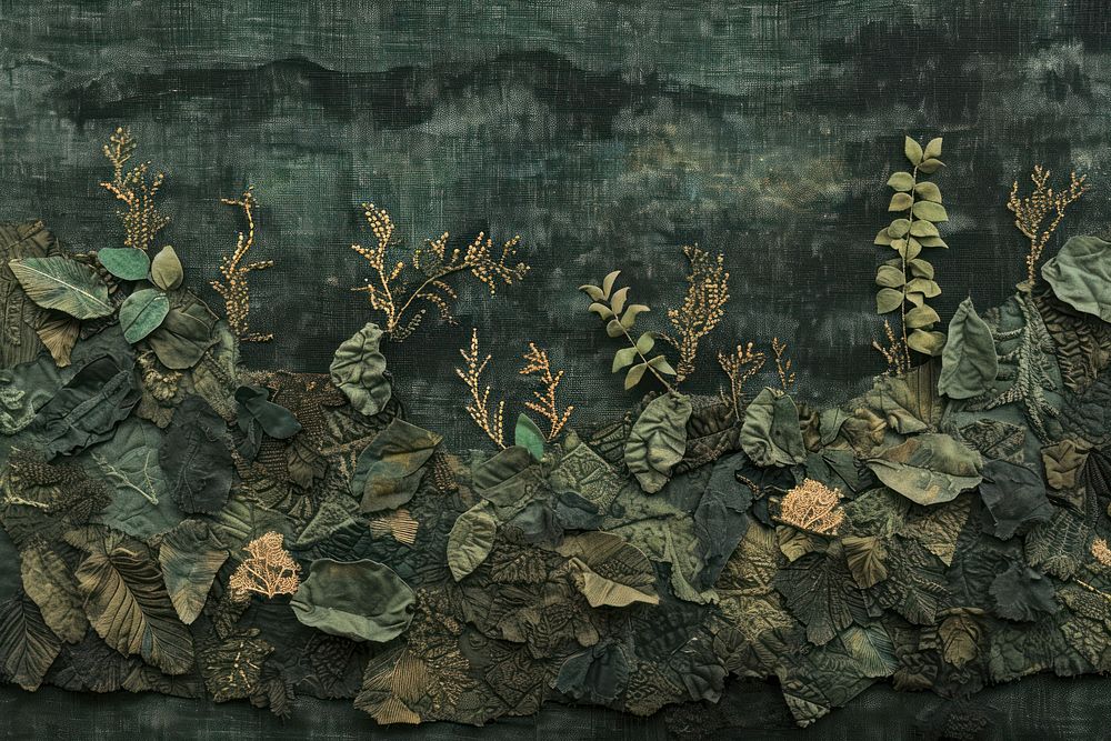 Green foliage textile art backgrounds.