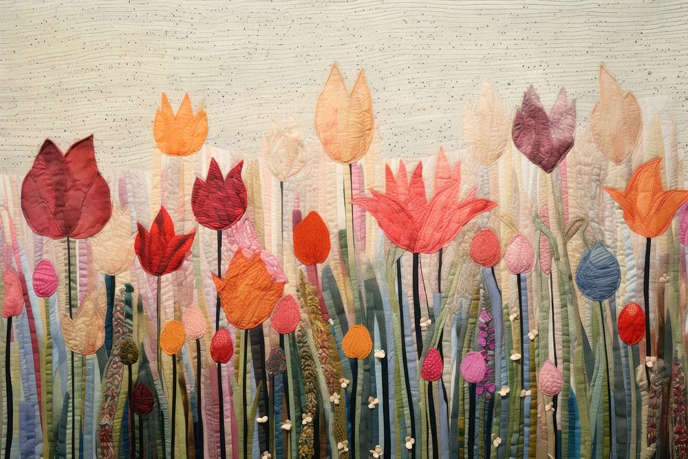 Minimal tulip field needlework textile pattern.
