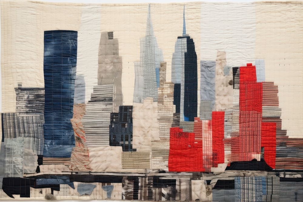 Minimal new york city landscape painting textile art.