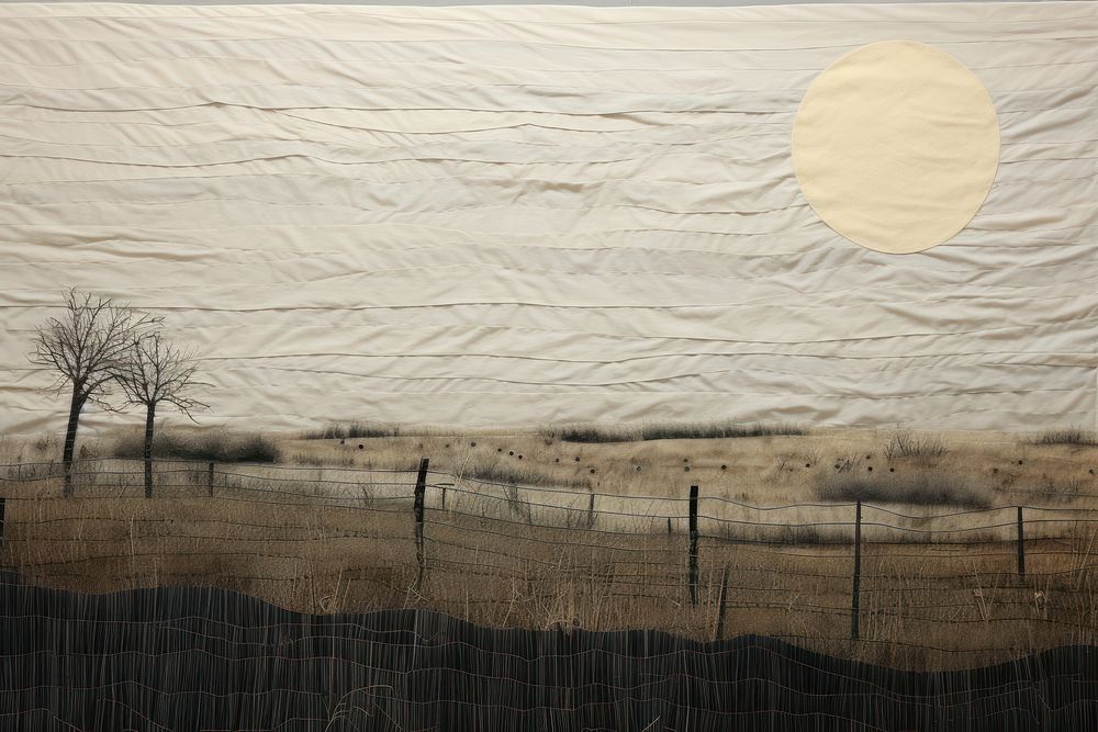Minimal full moon in the sky landscape textile nature fence.