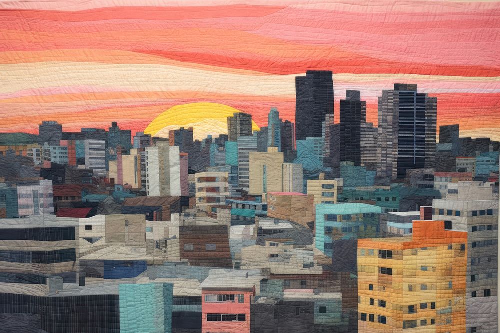 Minimal pastel sunset in the city architecture metropolis cityscape.