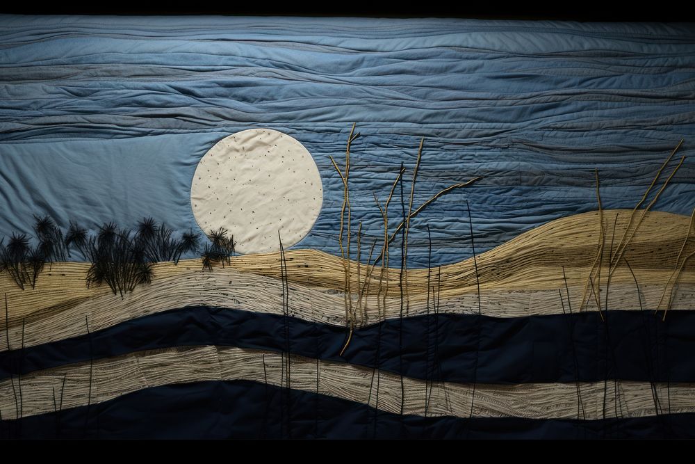 Minimal moon with the star landscape nature quilt.