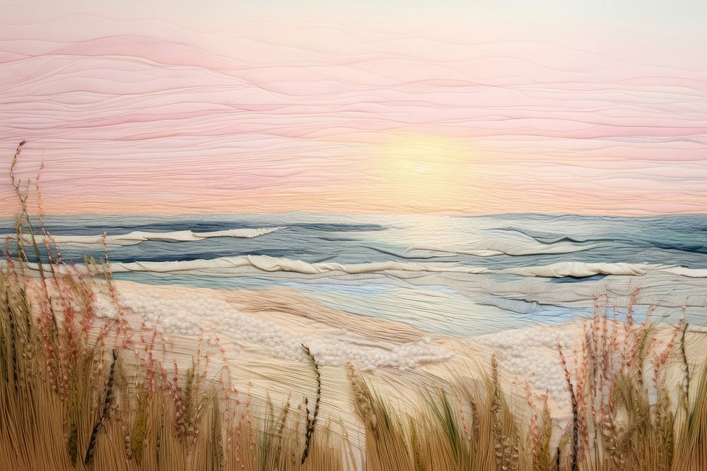Minimal pastel sunset on the beach landscape outdoors painting.