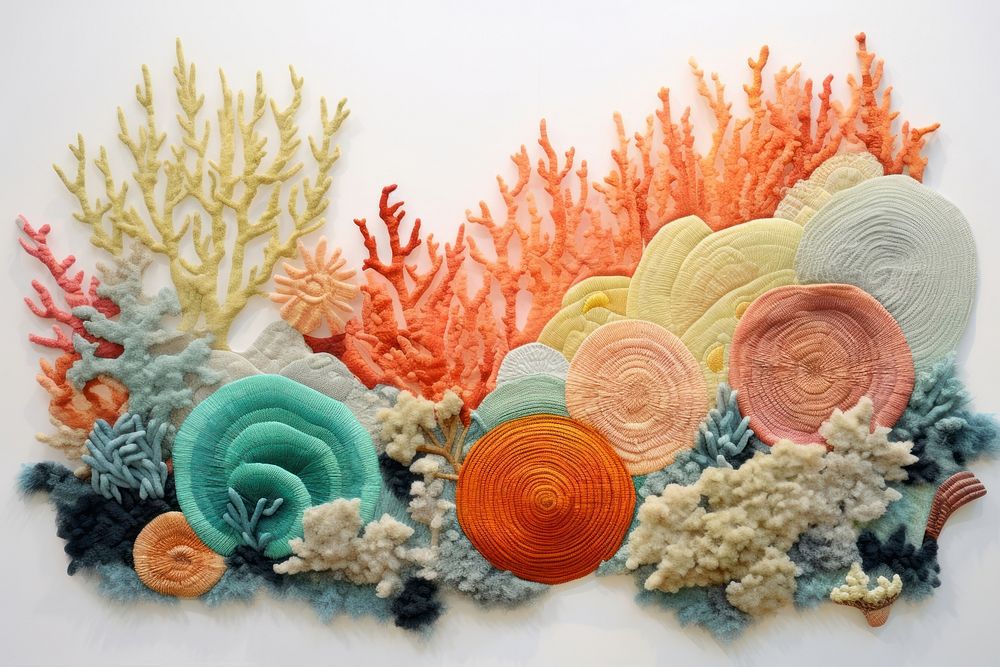 Minimal pastel oral reef in the ocean embroidery pattern nature.