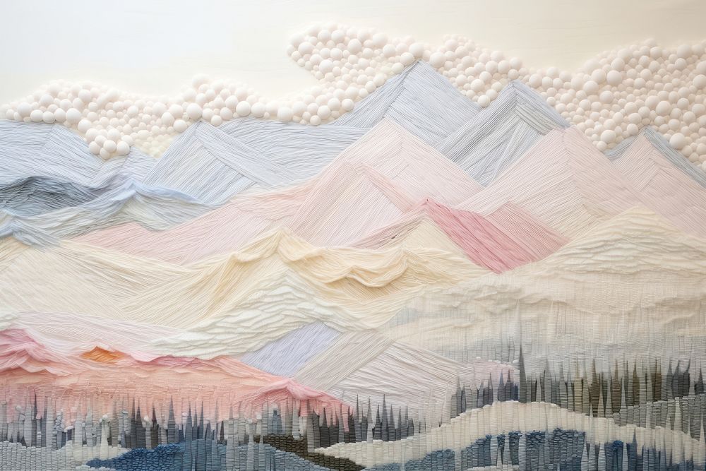 Minimal pastel snow landscape textile art backgrounds.