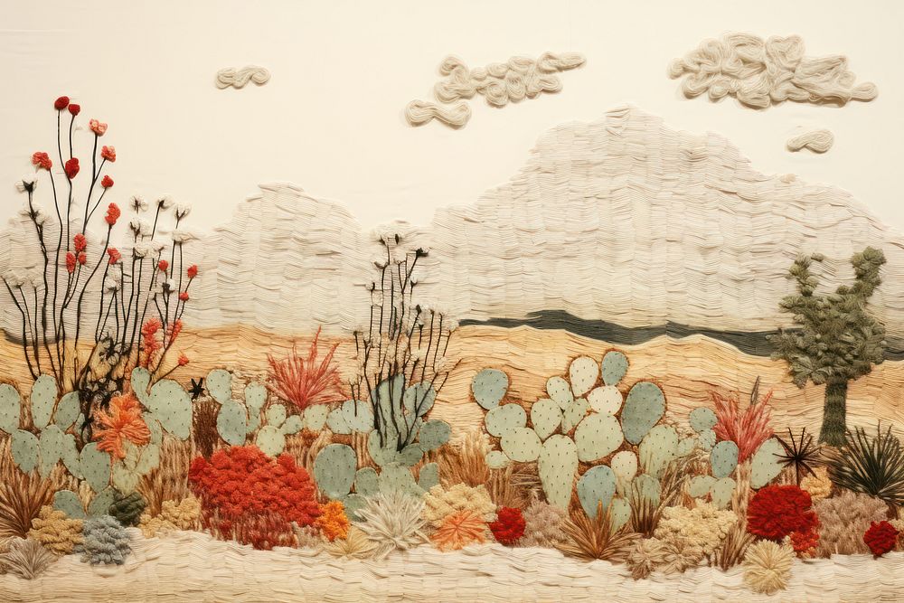 Minimal cactus in the desert needlework landscape pattern.