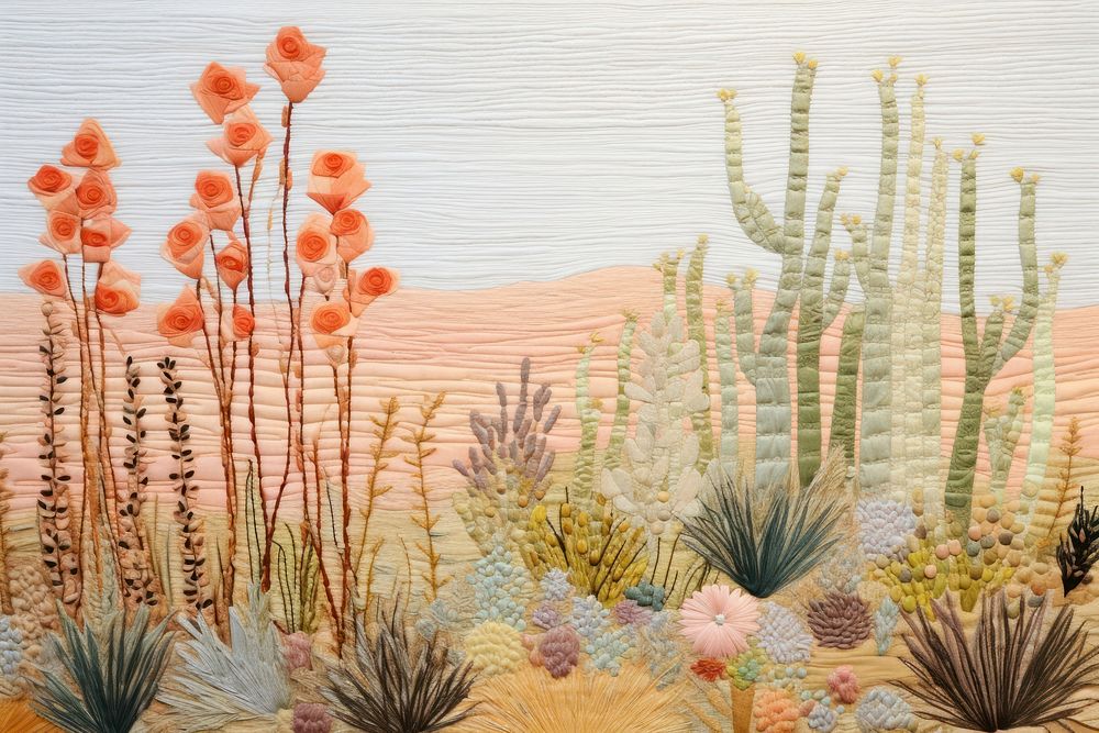 Minimal cactus on the dune needlework painting flower.