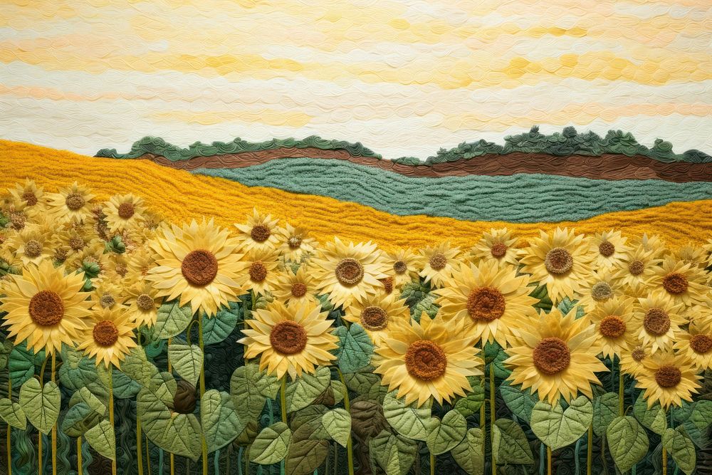 Minimal sunflower field landscape painting plant.