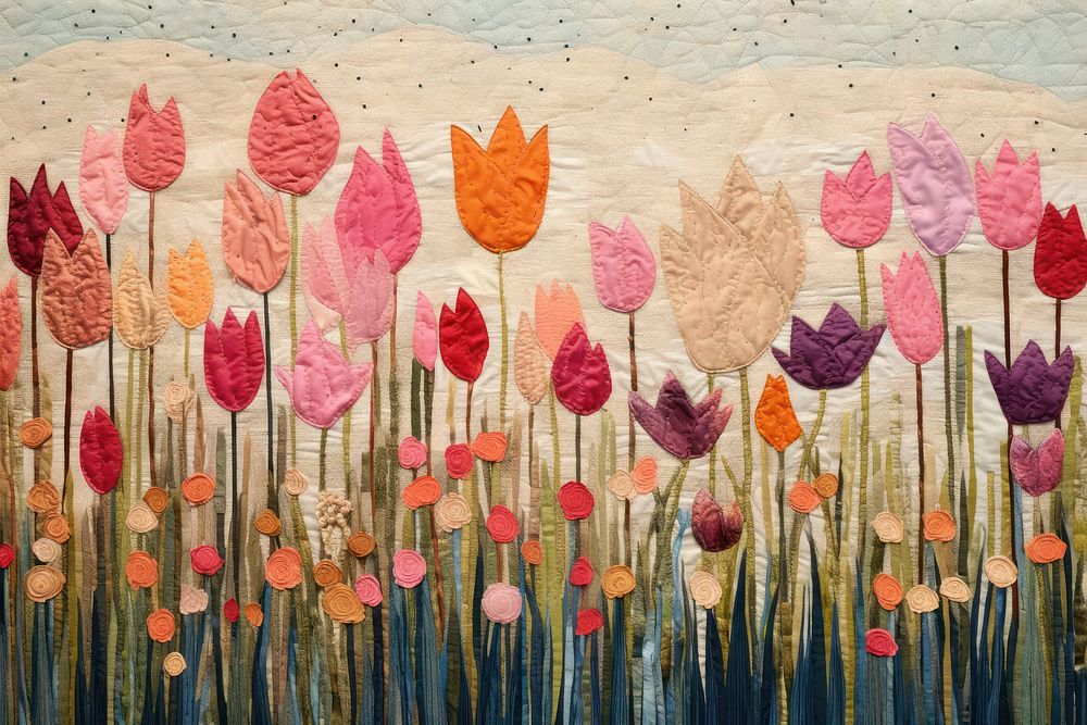 Minimal tulip field pattern quilt art.