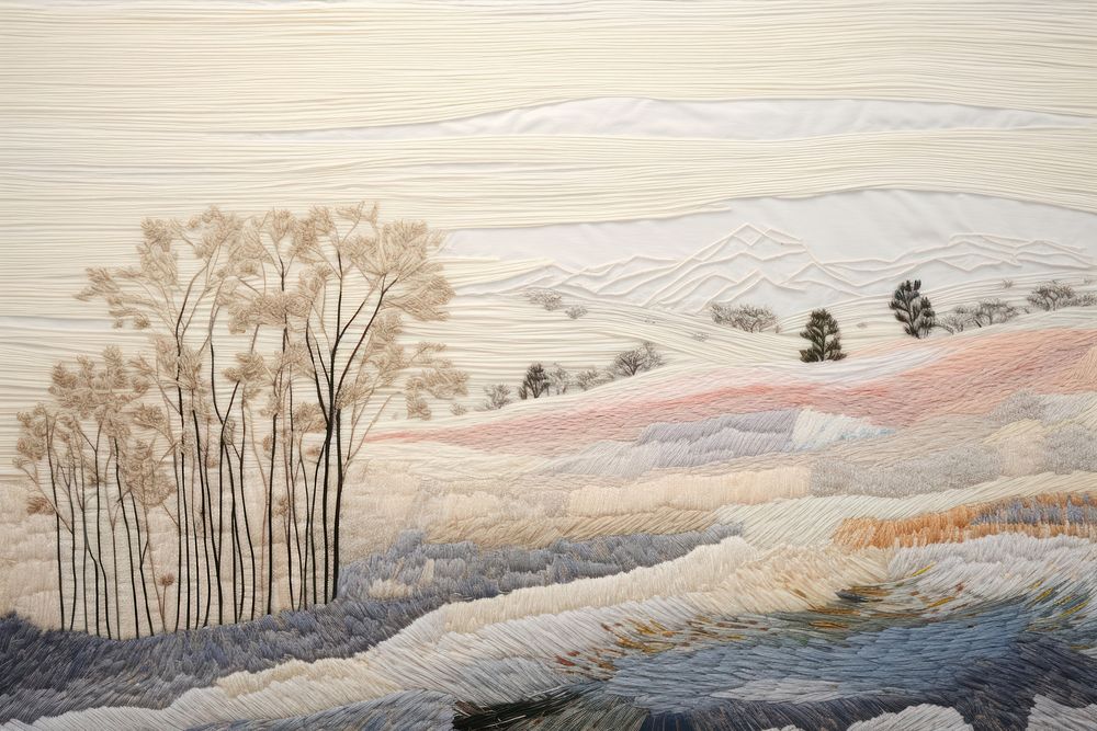 Minimal pastel snow landscape painting drawing sketch.
