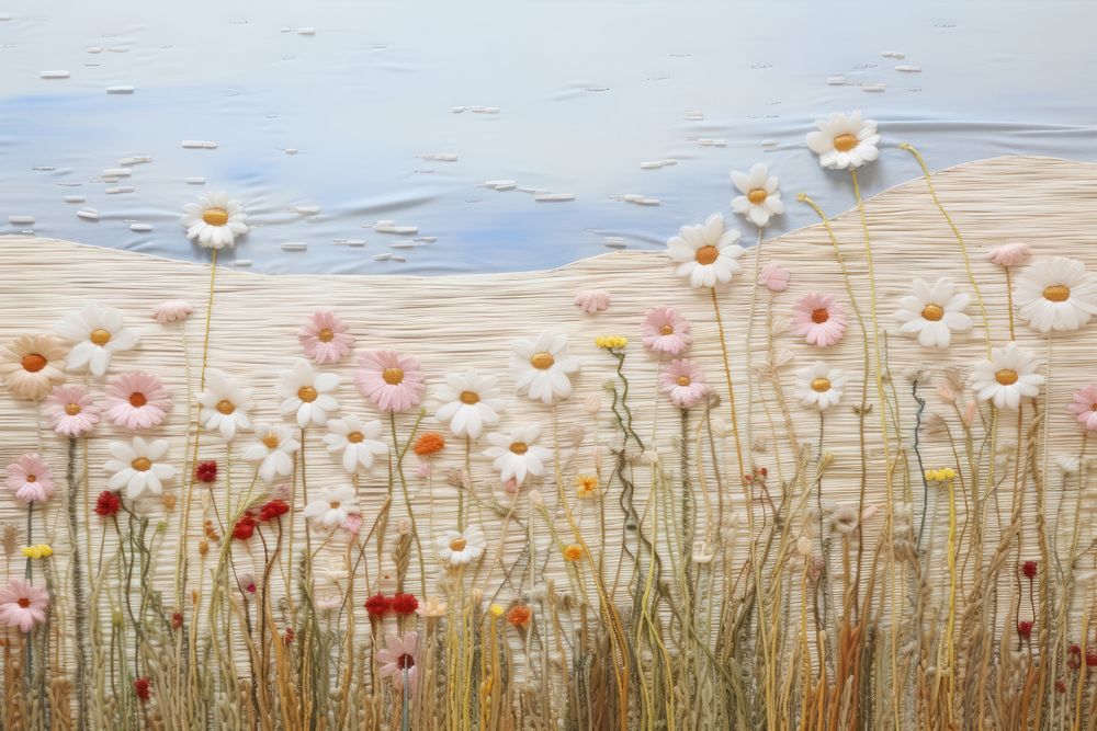 Minimal pastel daisy field landscape outdoors nature.