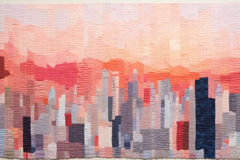 Minimal pastel sunset in the city landscape painting textile.