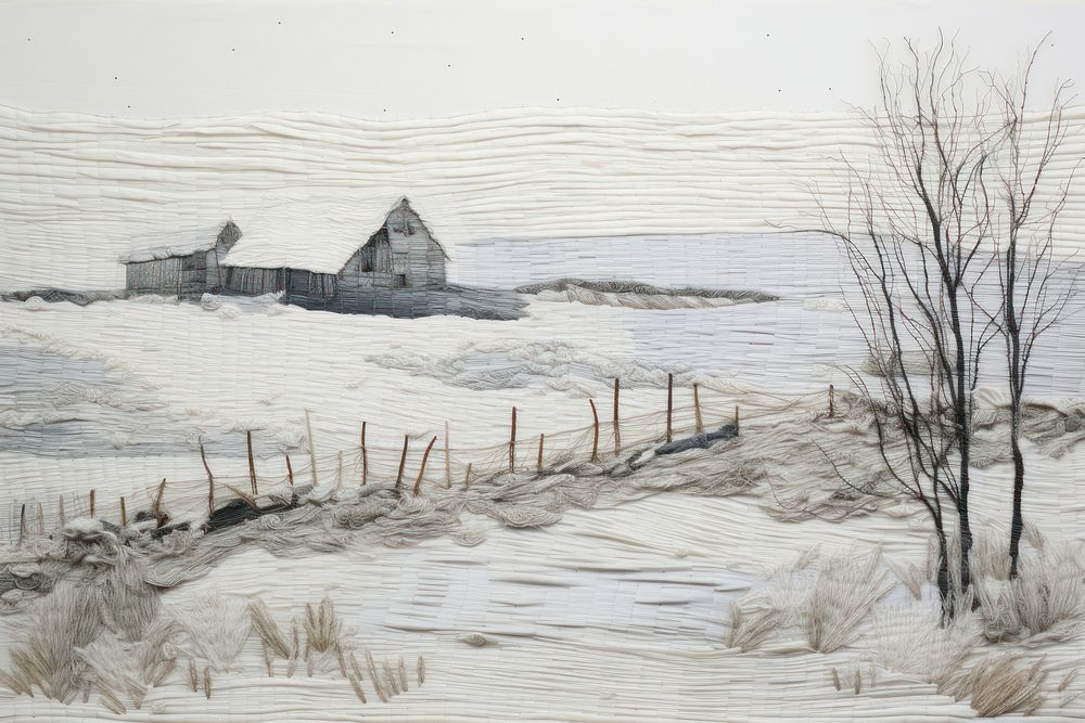 Minimal white snow landscape outdoors painting drawing.